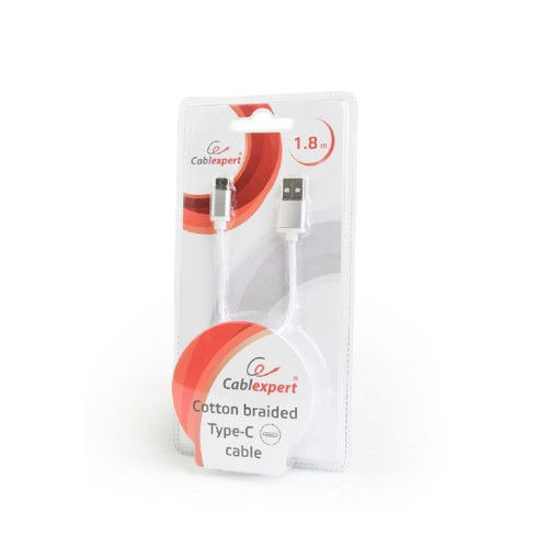 Kabel USB Typ-C oplot tekstylny/1.8m/srebrny -749534