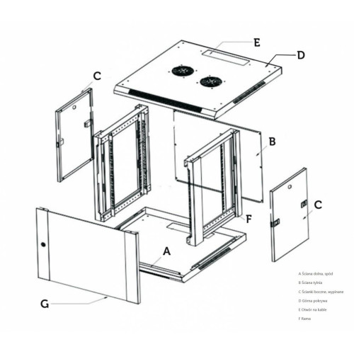 Szafka wisząca rack 9U 600x600 czarna szklane drzwi -758793