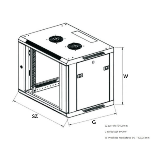 Szafka wisząca rack 9U 600x600 czarna szklane drzwi -758794