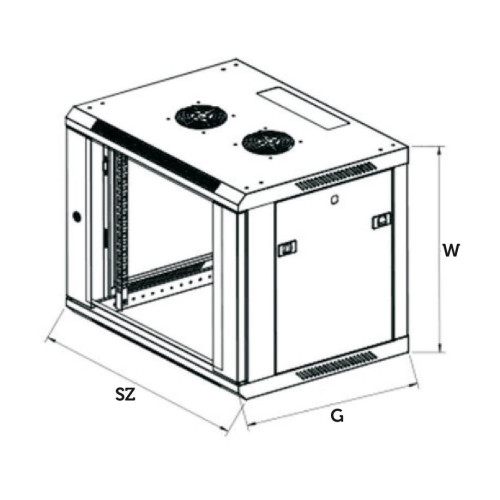 Szafka wisząca rack 12U 600x450 czarna szklane drzwi -759893