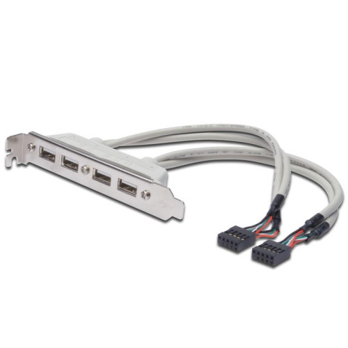 Kabel na śledziu USB 2.0 HighSpeed Typ 2xIDC (5pin)/4xUSB A M/Ż szary 0,25m-762783