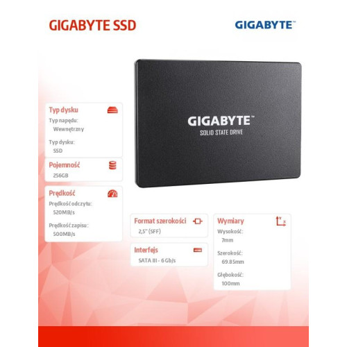 Dysk SSD 256GB 2,5'' SATA3 520/500MB/s 7mm-765076