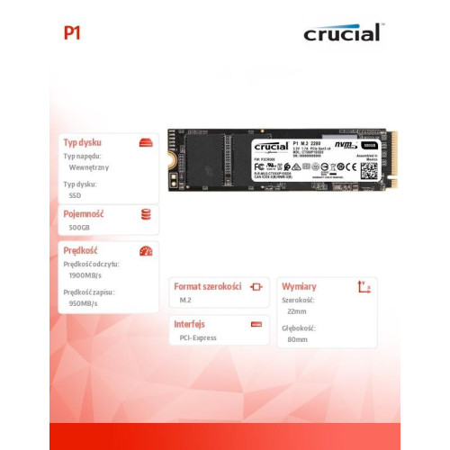 Dysk SSD P1 500GB M.2 PCIe NVMe 2280 1900/950MB/s-765319