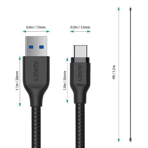 CB-AC1 nylonowy kabel Quick Charge USB C-USB 3.1 | FCP | AFC | 1.2m | 5 Gbps | 3A | 60W PD | 20V-769655
