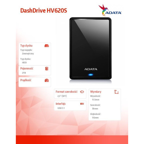 Dysk DashDrive HV620S 2TB 2.5 USB3.0 Slim Czarny-769707