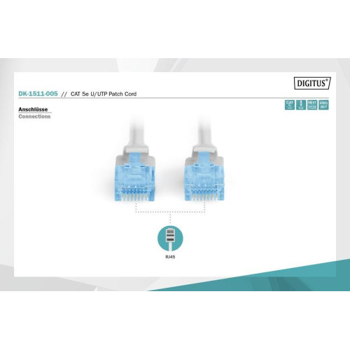 Patch cord kat.5e UTP, CU, AWG 26/7 0,5m Szary-7804115
