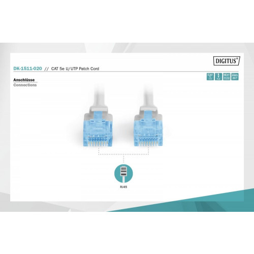 Patch cord kat.5e UTP, CU, AWG 26/7 2m Szary-7804165