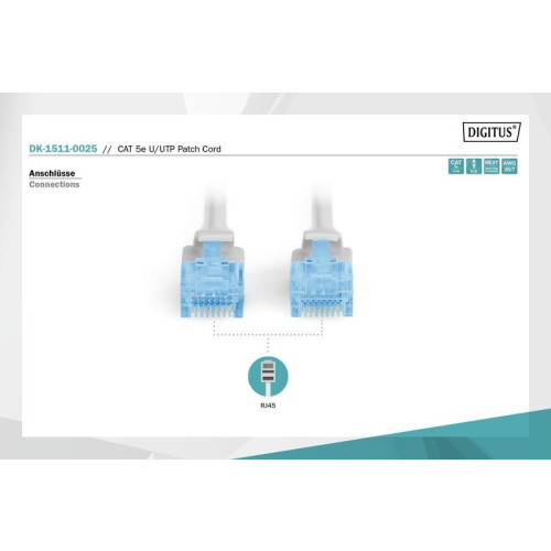 Patch cord kat.5e UTP CU AWG 26/7 0,25m Szary-7804530