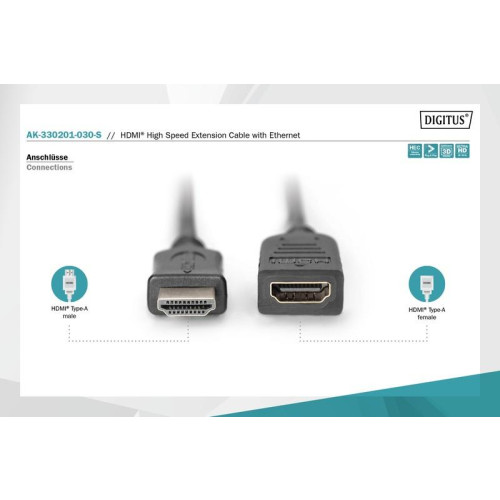 Kabel przedłużający HDMI HighSpeed z Ethernetem 4K 60Hz UHD Typ HDMI A/HDMI A M/Ż 3m czarny-7804578