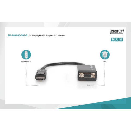 Kabel adapter Displayport z zatrzaskiem 1080p 60Hz FHD Typ DP/DSUB15 M/Ż 0,15m Czarny-7804585