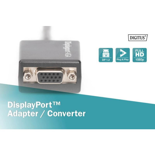 Kabel adapter Displayport z zatrzaskiem 1080p 60Hz FHD Typ DP/DSUB15 M/Ż 0,15m Czarny-7804587