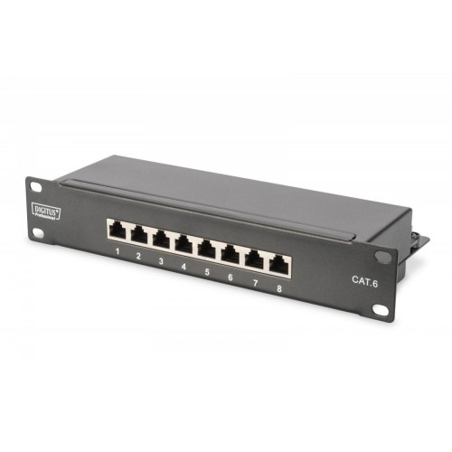 Patch panel 10 cali 8-portów RJ-45 Kat.6 ekranowany 1U kompletny LSA, wspornik kablowy, Czarny-780467