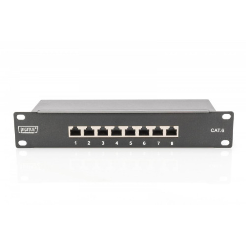 Patch panel 10 cali 8-portów RJ-45 Kat.6 ekranowany 1U kompletny LSA, wspornik kablowy, Czarny-780468
