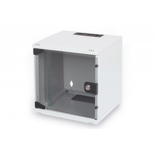 Szafa wisząca jednosekcyjna 10 cali 6U 330x312x300mm, drzwi szklane (RAL7035), zmontowana Szara -780479