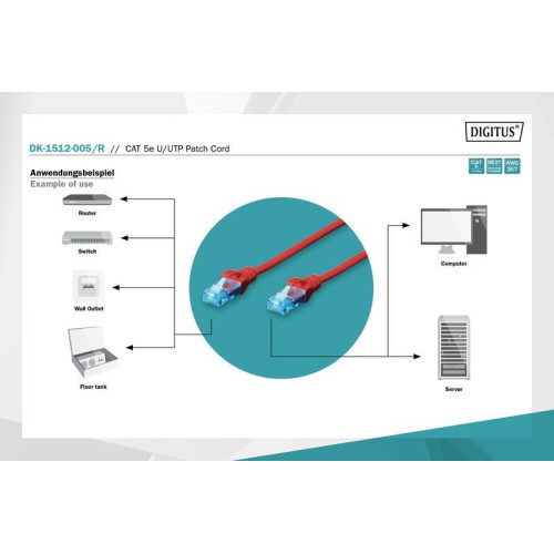 Patch cord U/UTP kat.5e PVC 0,5m czerwony-7804852