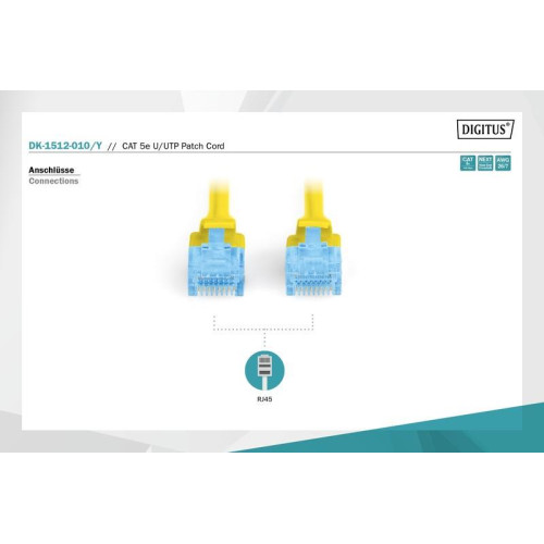 Patch cord U/UTP kat.5e PVC 0,5m żółty-7804863