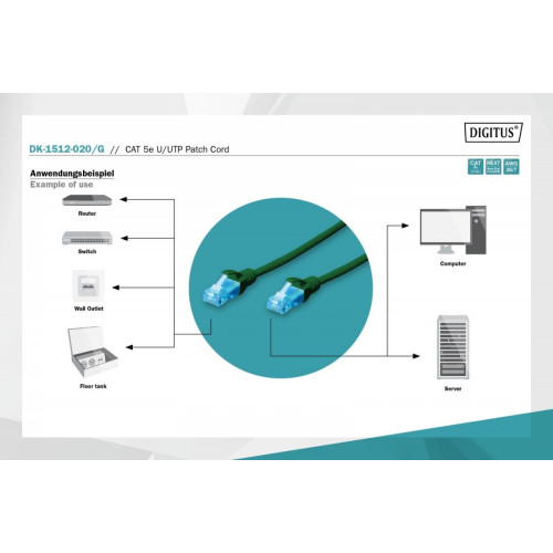 Patch cord U/UTP kat.5e PVC 2m zielony-7804913