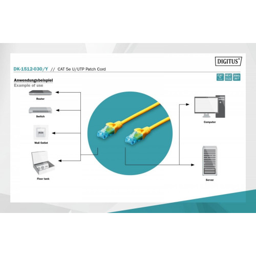 Patch cord U/UTP kat.5e PVC 3m żółty-7804963