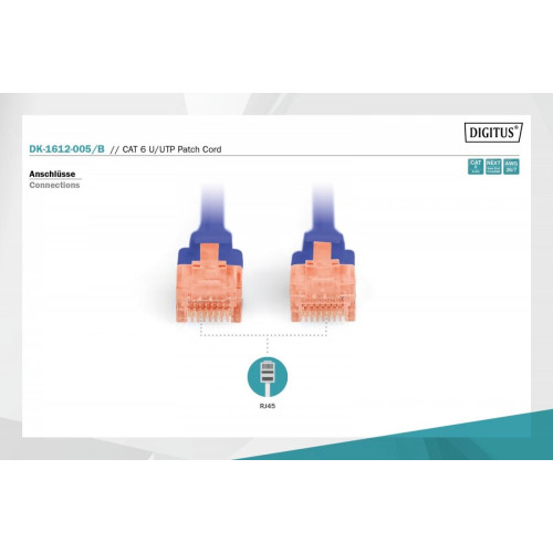Patch cord U/UTP kat.6 PVC 0,5m Niebieski-7806004