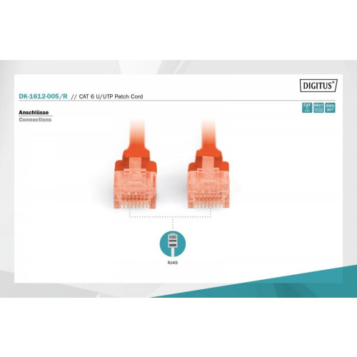 Patch cord U/UTP kat.6 PVC 0,5m Czerwony-7806014