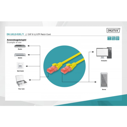 Patch cord U/UTP kat.6 PVC 2m Żółty-7806068