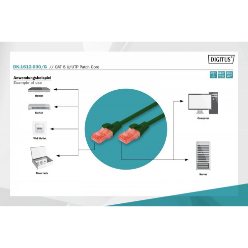 Patch cord U/UTP kat.6 PVC 3m Zielony-7806083