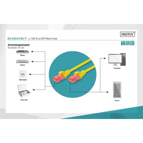 Patch cord U/UTP kat.6 PVC 3m Żółty-7806093