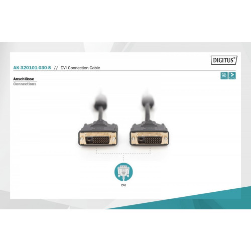 Kabel połączeniowy DVI-D DualLink WQXGA 30Hz Typ DVI-D (24+1)/DVI-D (24+1) M/M 3m czarny-7806279