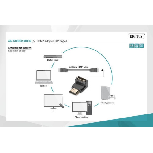 Adapter HDMI HighSpeed z Ethernetem 4K 60Hz UHD Typ HDMI A kątowy/HDMI A M/Ż czarny-7806315