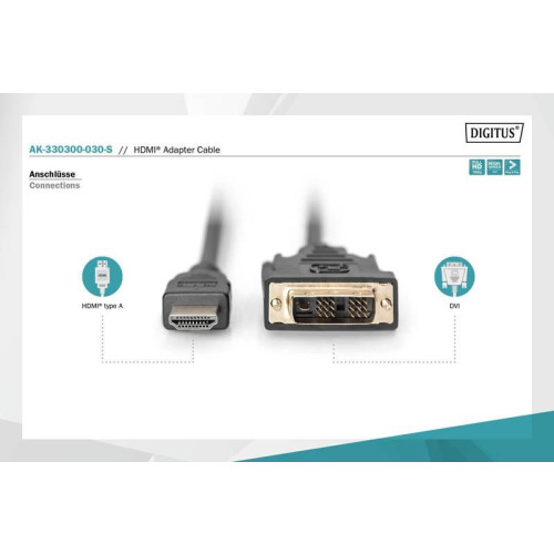 Kabel adapter HDMI Standard 1080p 60Hz FHD Typ HDMI A/DVI-D (18+1) M/M 3m czarny-7806331