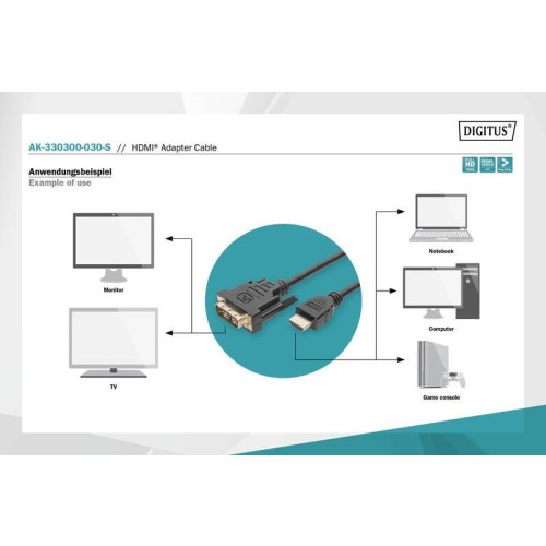 Kabel adapter HDMI Standard 1080p 60Hz FHD Typ HDMI A/DVI-D (18+1) M/M 3m czarny-7806332