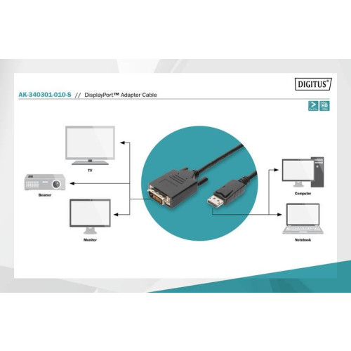 Kabel adapter Displayport z zatrzaskiem 1080p 60Hz FHD Typ DP/DVI-D (24+1) M/M 1m czarny-7806348