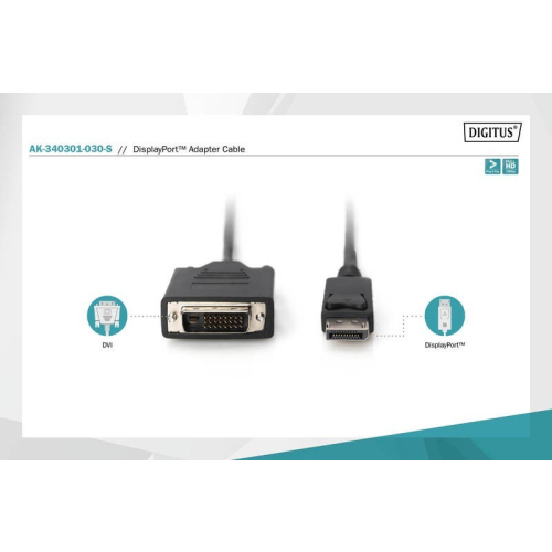 Kabel adapter Displayport z zatrzaskiem 1080p 60Hz FHD Typ DP/DVI-D (24+1) M/M 3m czarny-7806353