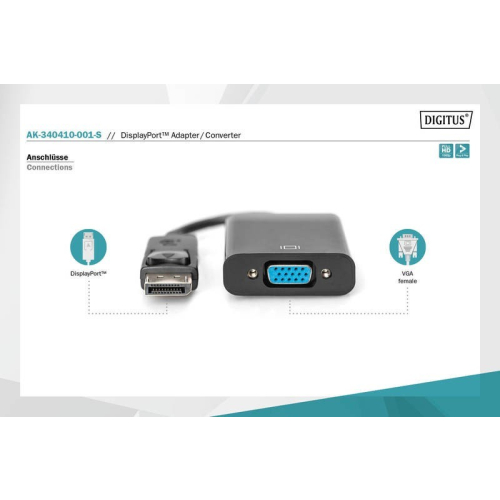 Kabel adapter Displayport z zatrzaskiem 1080p 60Hz FHD Typ DP/DSUB15 M/Ż 0,15m Czarny-7806373