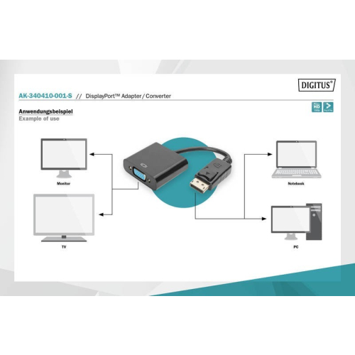 Kabel adapter Displayport z zatrzaskiem 1080p 60Hz FHD Typ DP/DSUB15 M/Ż 0,15m Czarny-7806374