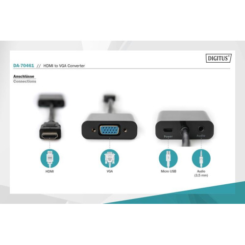 Konwerter/adapter audio-video HDMI do VGA, 1080p FHD, z audio 3.5mm MiniJack-7807106