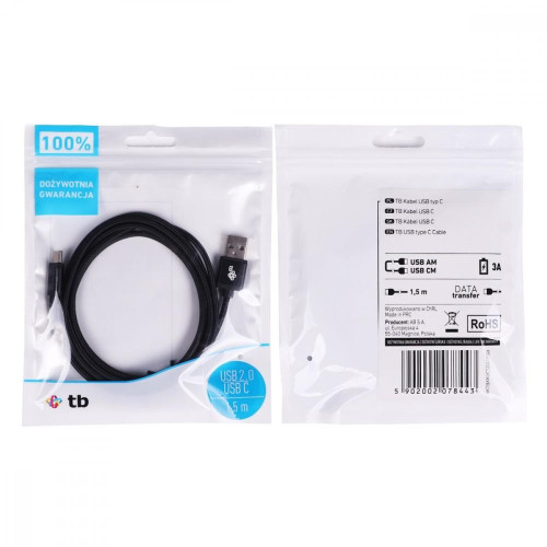 Kabel USB-USB C 1.5m czarny sznurek-780952