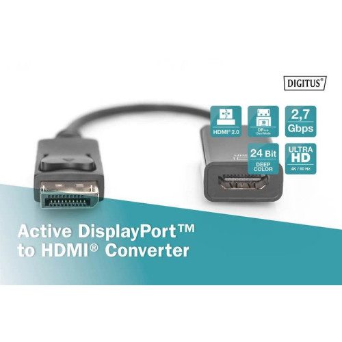 Kabel adapter DisplayPort z zatrzaskiem 1080p 60Hz FHD Typ DP/HDMI A M/Ż 0,2m Czarny-7811152