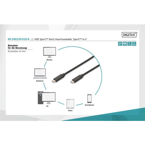 Kabel połączeniowy USB 3.1 Gen.2 SuperSpeed+ 10Gbps Typ USB C/USB C M/M, Power Delivery 1m Czarny-7811915