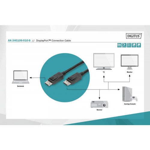 Kabel połączeniowy DisplayPort z zatrzaskami 8K 30Hz UHD Typ DP/DP M/M 1m czarny-7812942