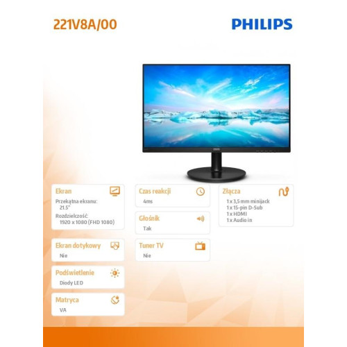 Monitor 21.5 cali 221V8A VA HDMI Głośniki-7815506