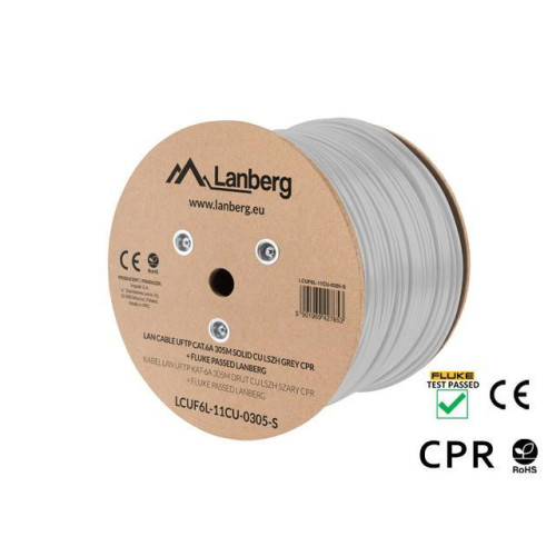 Kabel LAN UFTP Kat-6A 305M drut CU LSZH CPR+ fluke passed, szary-7815582