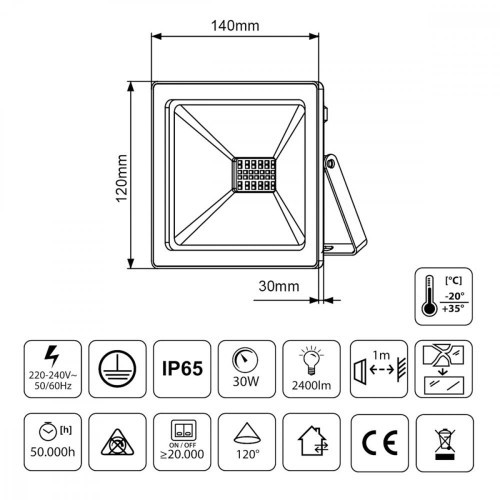 Naświetlacz Led Slim 30 W 2400lm MCE530 WW -7817812