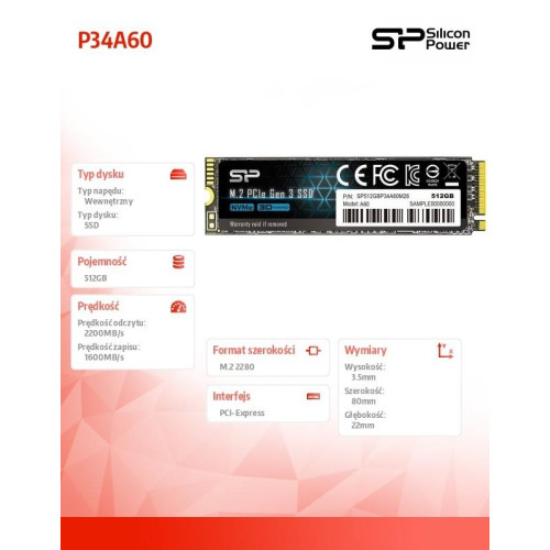 Dysk SSD A60 512GB M.2 PCIe 2200/1600 MB/s NVMe -7818267