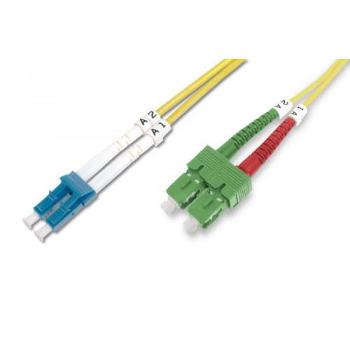Światłowodowy kabel krosowy (patch cord) jednomodowy SC APC/LC dplx OS2, LSOH, 2m, Żółty-7822687