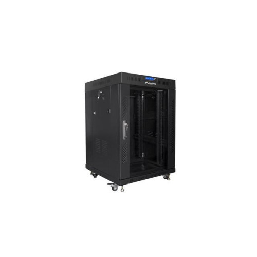 Szafa instalacyjna Rack stojąca 19 15U 600X600 czarna, drzwi sklane (flat pack)-7823634