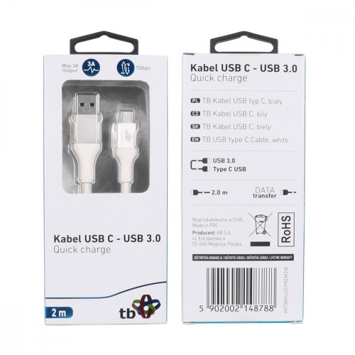 Kabel USB 3.0 - USB C 2m PREMIUM 3A biały TPE -7823773