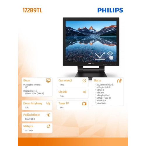 Monitor 17 cali 172B9TL LED Touch DVI HDMI DP-7824935