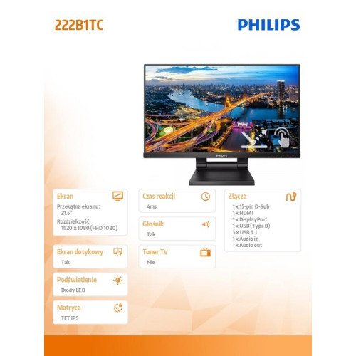 Monitor 21.5 cali 222B1TC IPS Touch HDMI DP-7824937