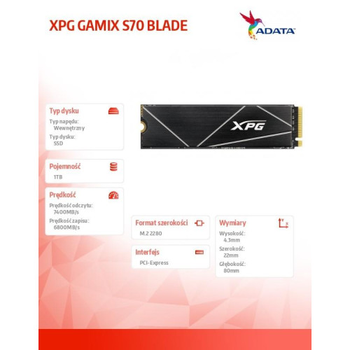 Dysk SSD XPG GAMIX S70 BLADE 1TB PCIe 4x4 7.4/5.5 GBs -7824957